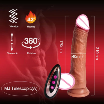 Telescopic Vibrating Realistic Dildo with Anal Plug