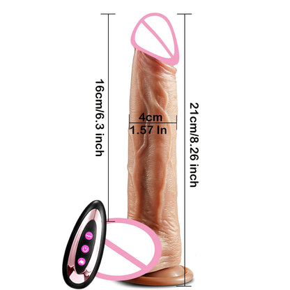 Black Realistic Heating Dildo with Telescopic Vibration