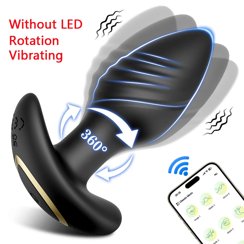 360° Rotation APP Butt Plug with LED & Wiggle Prostate Massager