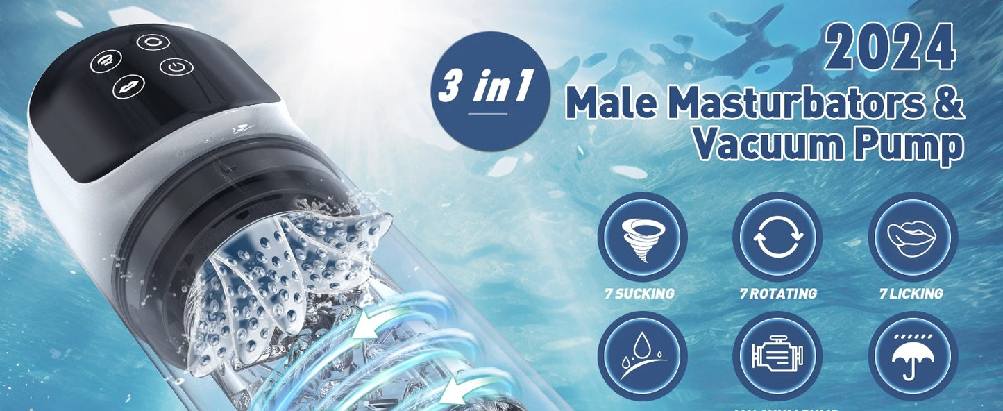 LCD Automatic Sucking Licking Male Masturbator with 14 Powerful Modes