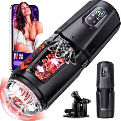 AI Sync Automatic Thrusting Rotation Male Masturbator with LCD Display