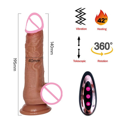 Heating Realistic Dildo with Telescopic Penis & Butt Plug