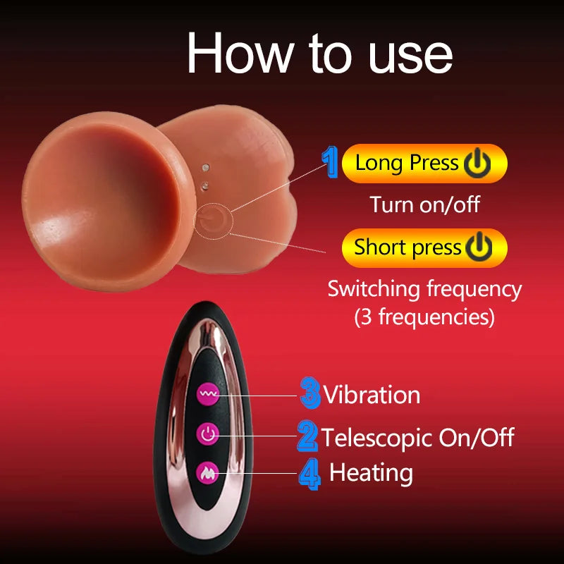 Telescopic Vibrating Realistic Dildo with Anal Plug