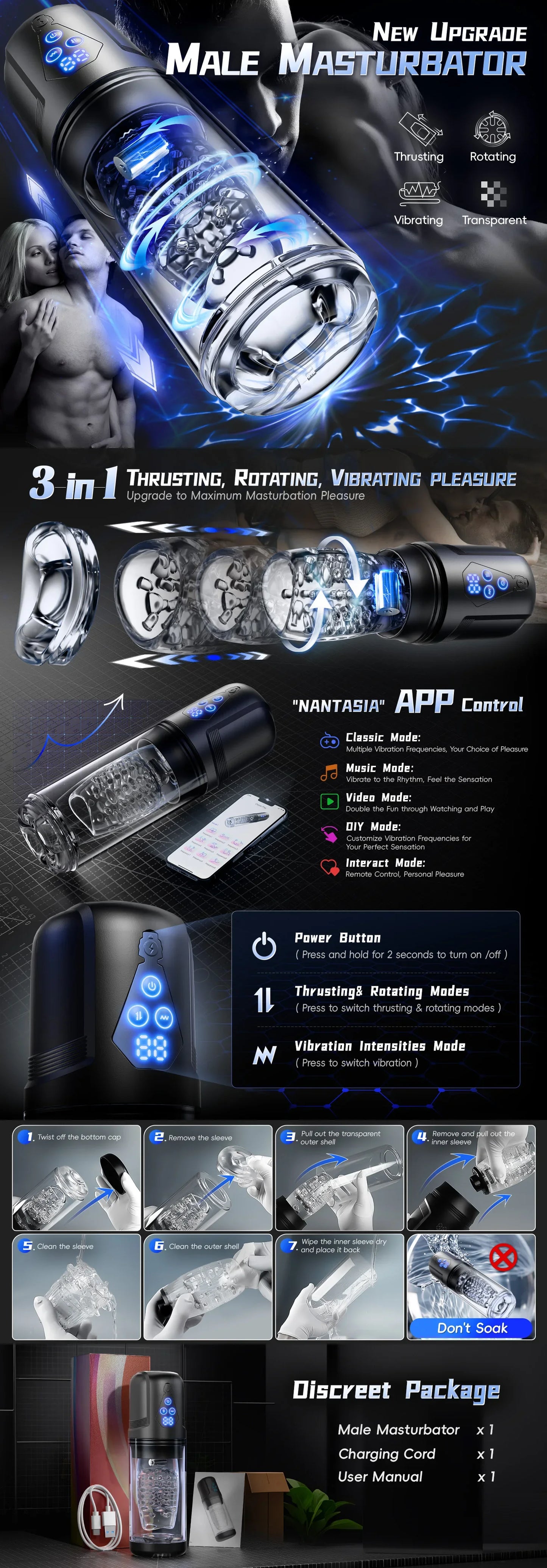 Smart App Control Male Stroker with Realistic Blowjob & 9 Vibration Modes