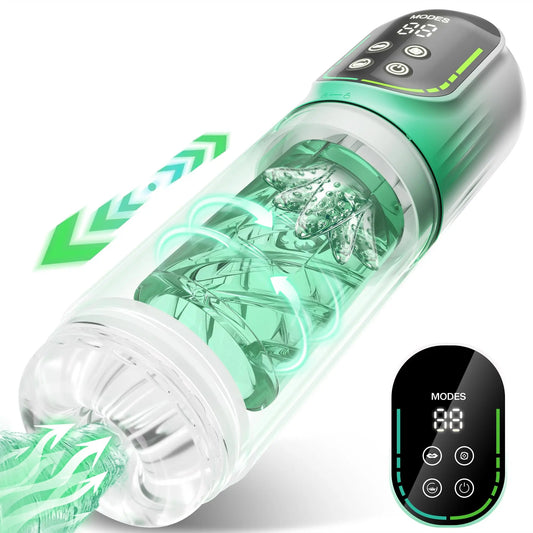 4-in-1 LCD Automatic Male Masturbator with Thrusting Rotating Sucking