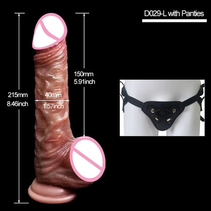 Realistic Sliding Foreskin Dildo with Testicles for Women & Strapon Play