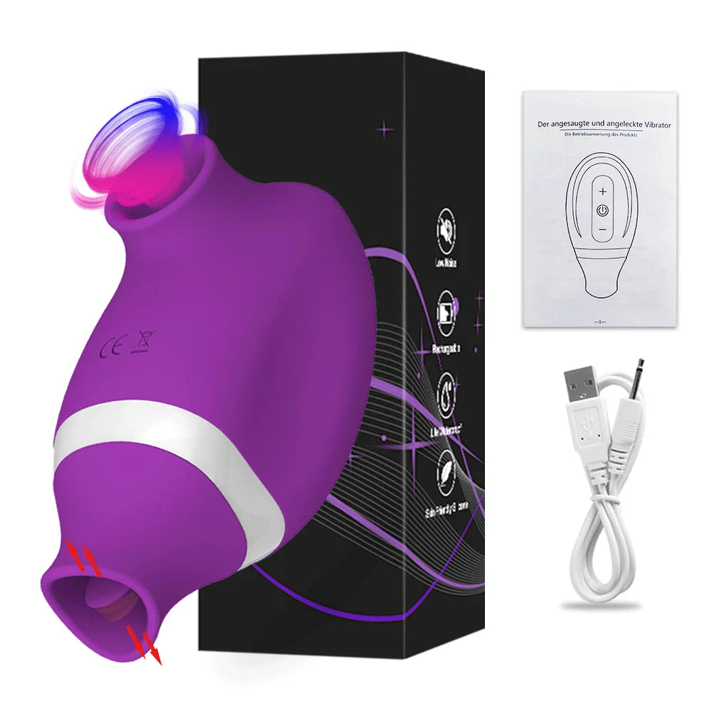 Dual Clit Sucker and Nipple Vibrator with Tongue Licking Motion
