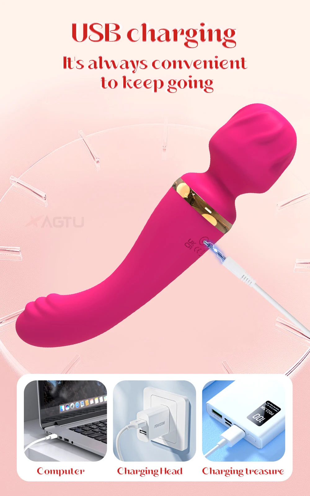 2-in-1 Wand for G-Spot Clitoral & Nipple Stimulation