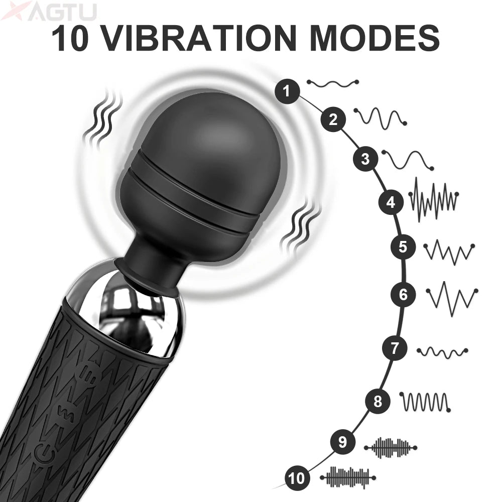 10-Speed Wand Vibrator for Clitoral and Nipple Stimulation