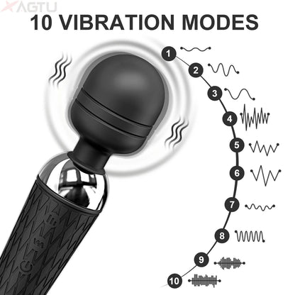 10-Speed Wand Vibrator for Clitoral and Nipple Stimulation