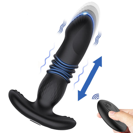 Thrusting Anal Vibrator for Men: Remote Telescopic Prostate Massager