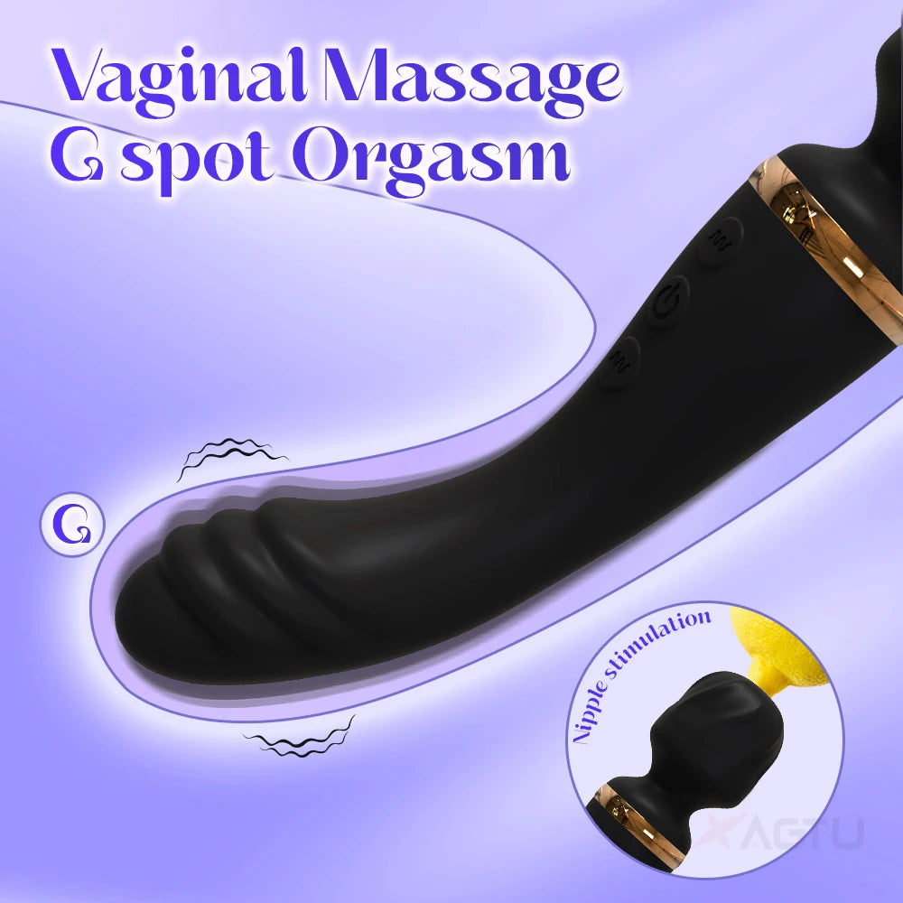 2-in-1 G-Spot and Clit Wand Vibrator with Nipple Stimulator