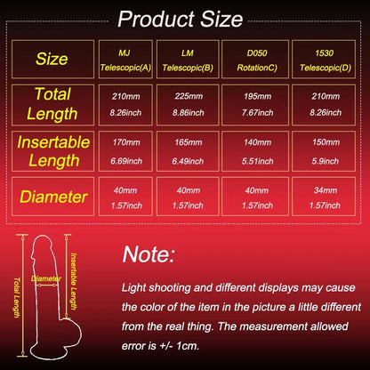 Telescopic Vibrating Realistic Dildo with Anal Plug