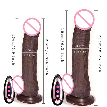 Black Realistic Heating Dildo with Telescopic Vibration