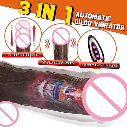 Black Realistic Heating Dildo with Telescopic Vibration