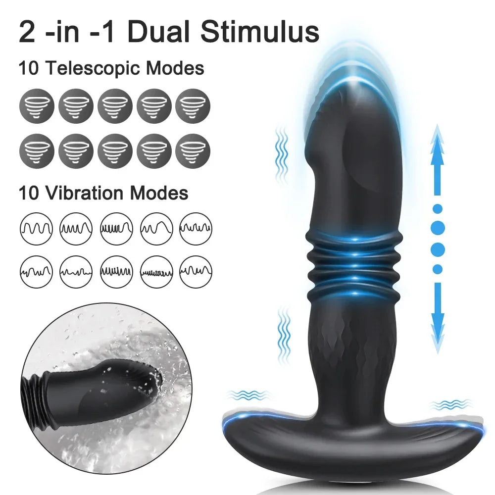 Thrusting Anal Vibrator for Men: Remote Telescopic Prostate Massager