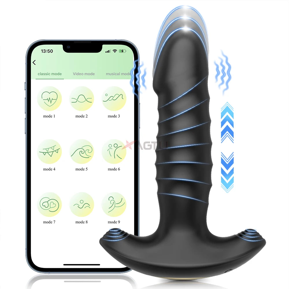 Thrusting Anal Vibrator for Men: Remote Telescopic Prostate Massager