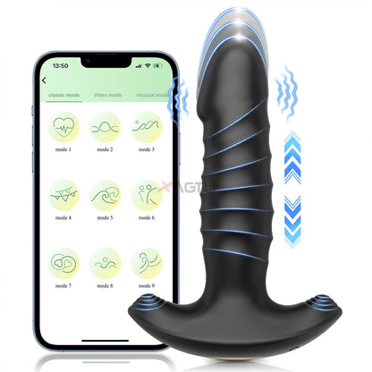 Thrusting Anal Vibrator for Men: Remote Telescopic Prostate Massager