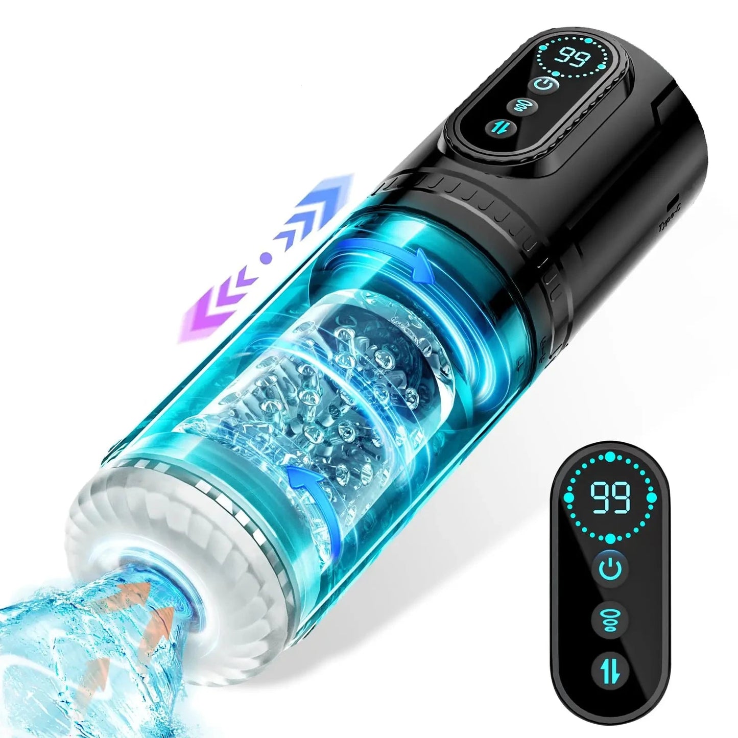 Telescopic Sucking Masturbator for Men with LCD Display & Rotating Blowjob