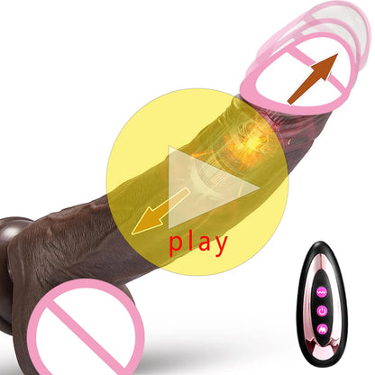 Black Realistic Heating Dildo with Telescopic Vibration