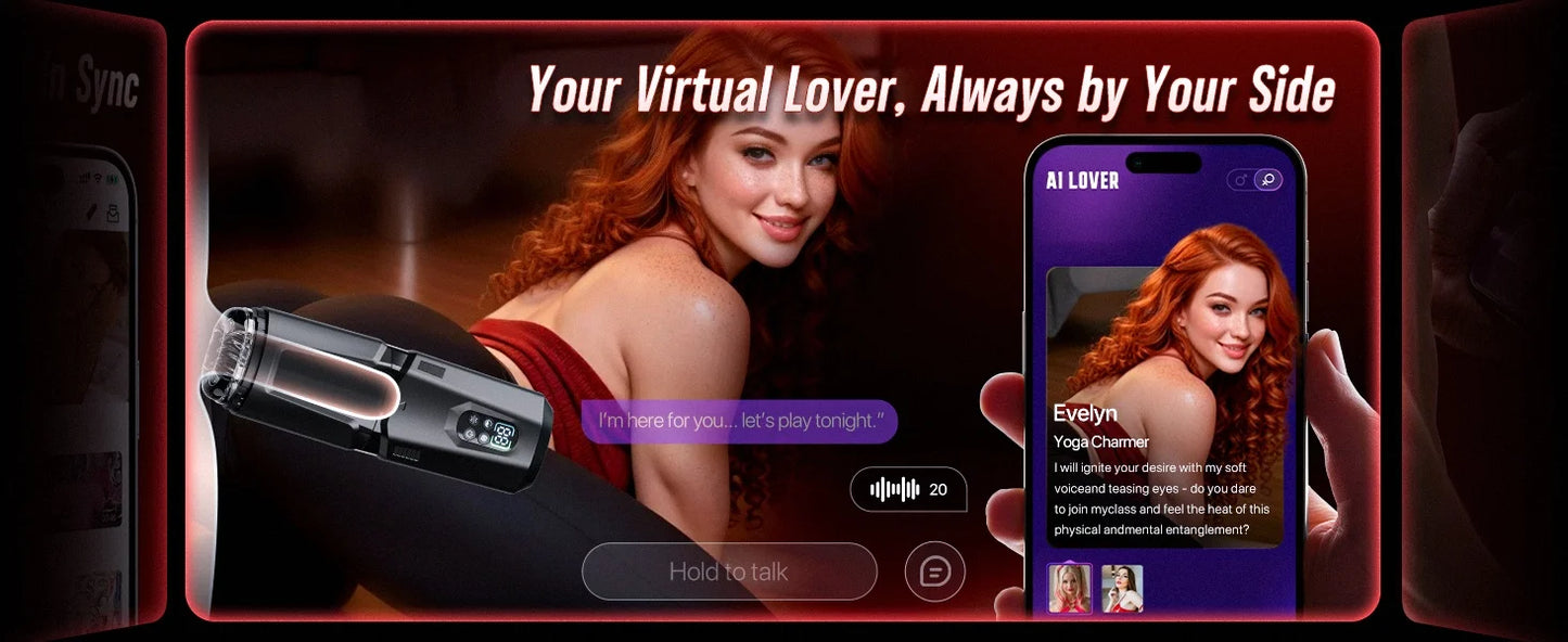 AI Sync Automatic Thrusting Rotation Male Masturbator with LCD Display