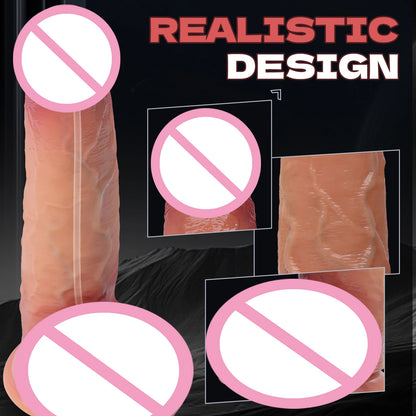 2-in-1 Realistic Dildo - Sliding Foreskin & Ejaculation for Deep Penetration