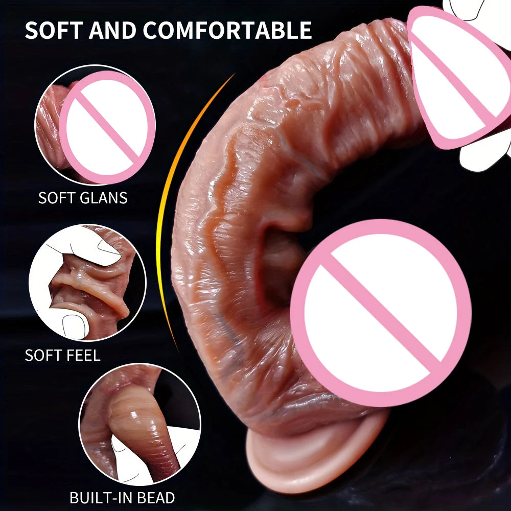 Realistic Dildo with Sliding Foreskin & Balls for Women, Lesbian & Anal Play