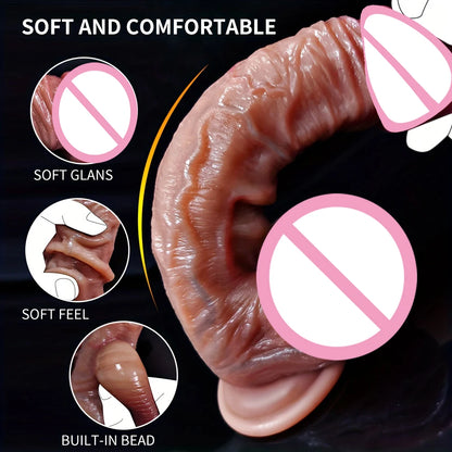 Realistic Dildo with Sliding Foreskin & Balls for Women, Lesbian & Anal Play