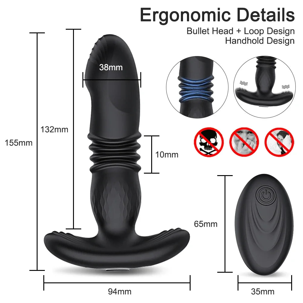 Thrusting Anal Vibrator for Men: Remote Telescopic Prostate Massager