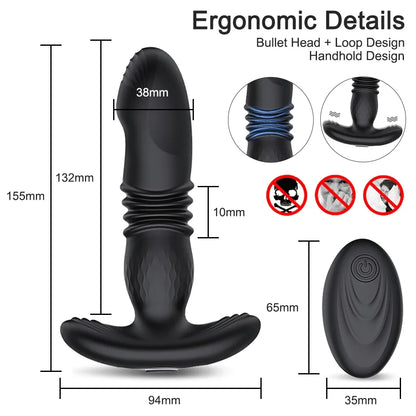 Thrusting Anal Vibrator for Men: Remote Telescopic Prostate Massager