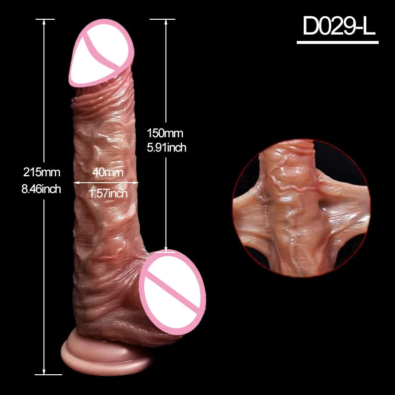 Realistic Sliding Foreskin Dildo with Testicles for Women & Strapon Play