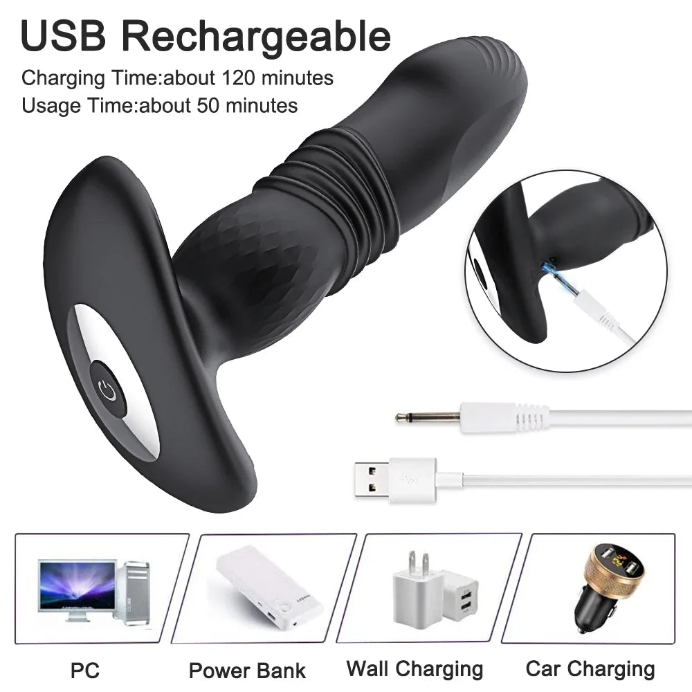 Thrusting Anal Vibrator for Men: Remote Telescopic Prostate Massager
