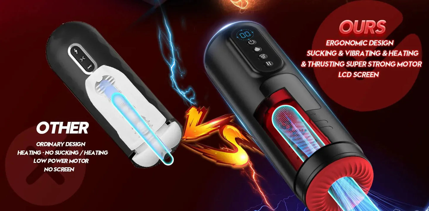 LCD Display Automatic Heating Male Masturbator with Thrusting & Suction