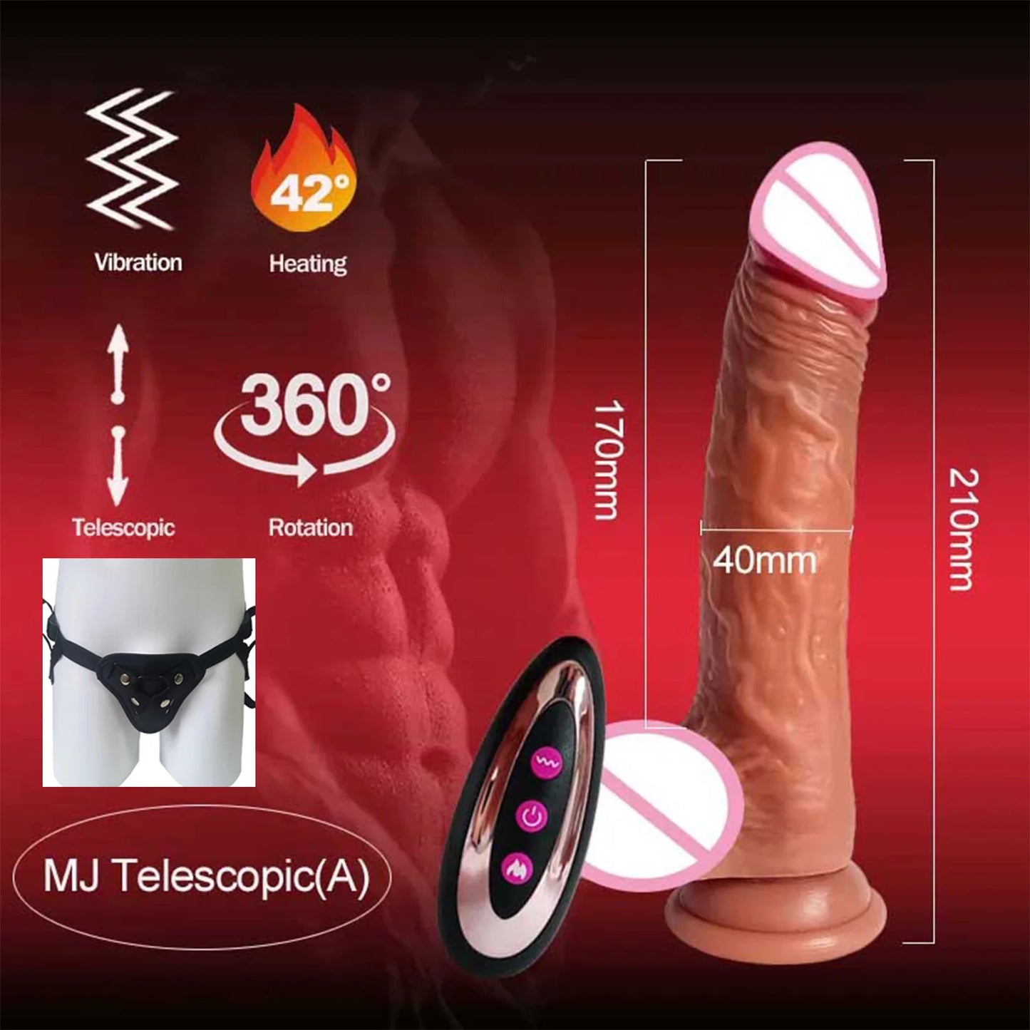 Telescopic Vibrating Realistic Dildo with Anal Plug