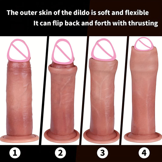 Extra Realistic Dildo with Moving Foreskin - Lifelike Penetration & Anal Stimulator