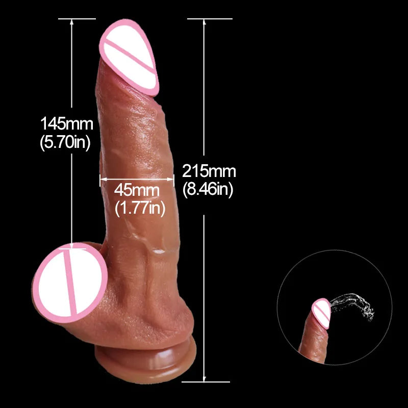2-in-1 Realistic Dildo - Sliding Foreskin & Ejaculation for Deep Penetration