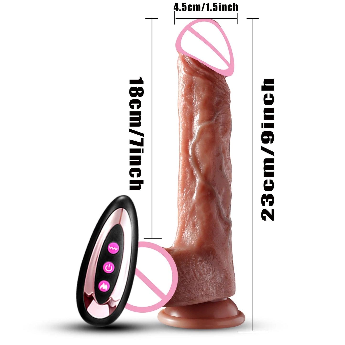 Black Realistic Heating Dildo with Telescopic Vibration