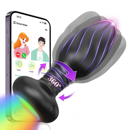 360° Rotation APP Butt Plug with LED & Wiggle Prostate Massager