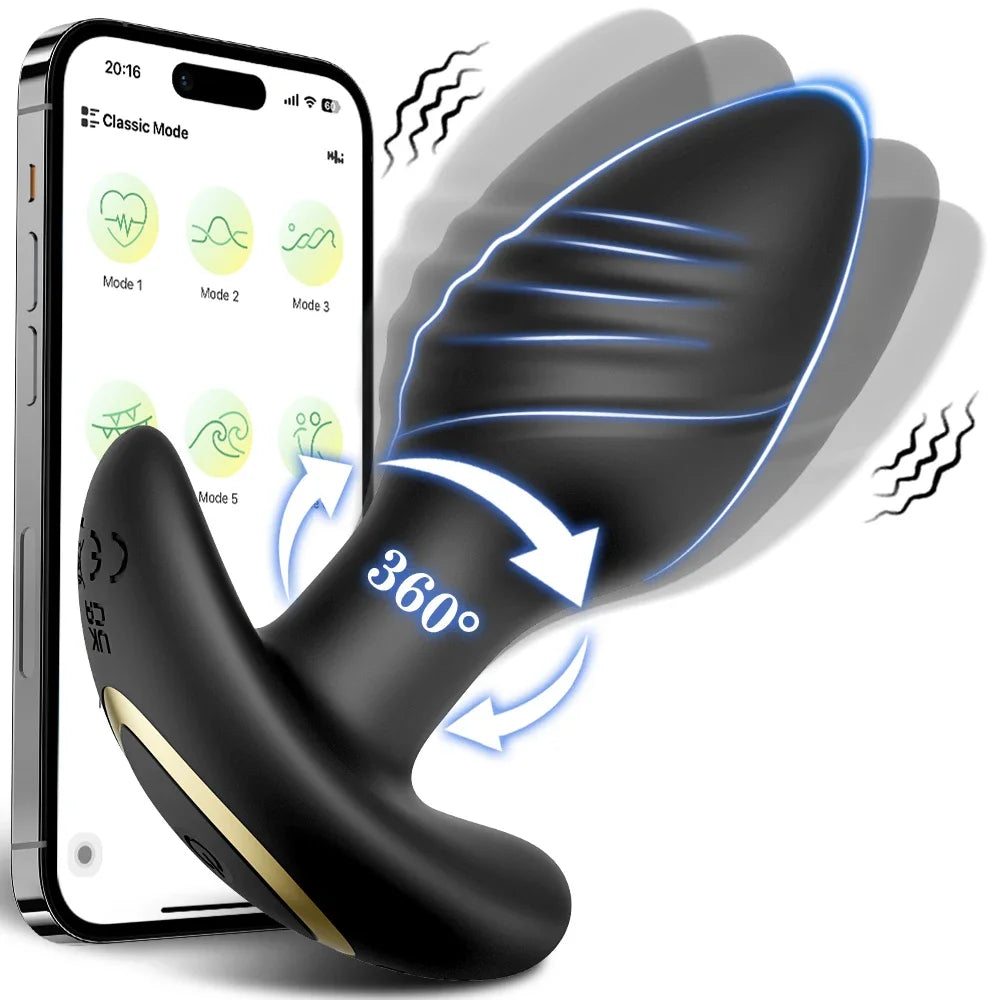 APP Controlled Rotating Butt Plug with 360° Wiggle Motion