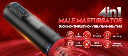 LCD Display Automatic Heating Male Masturbator with Thrusting & Suction