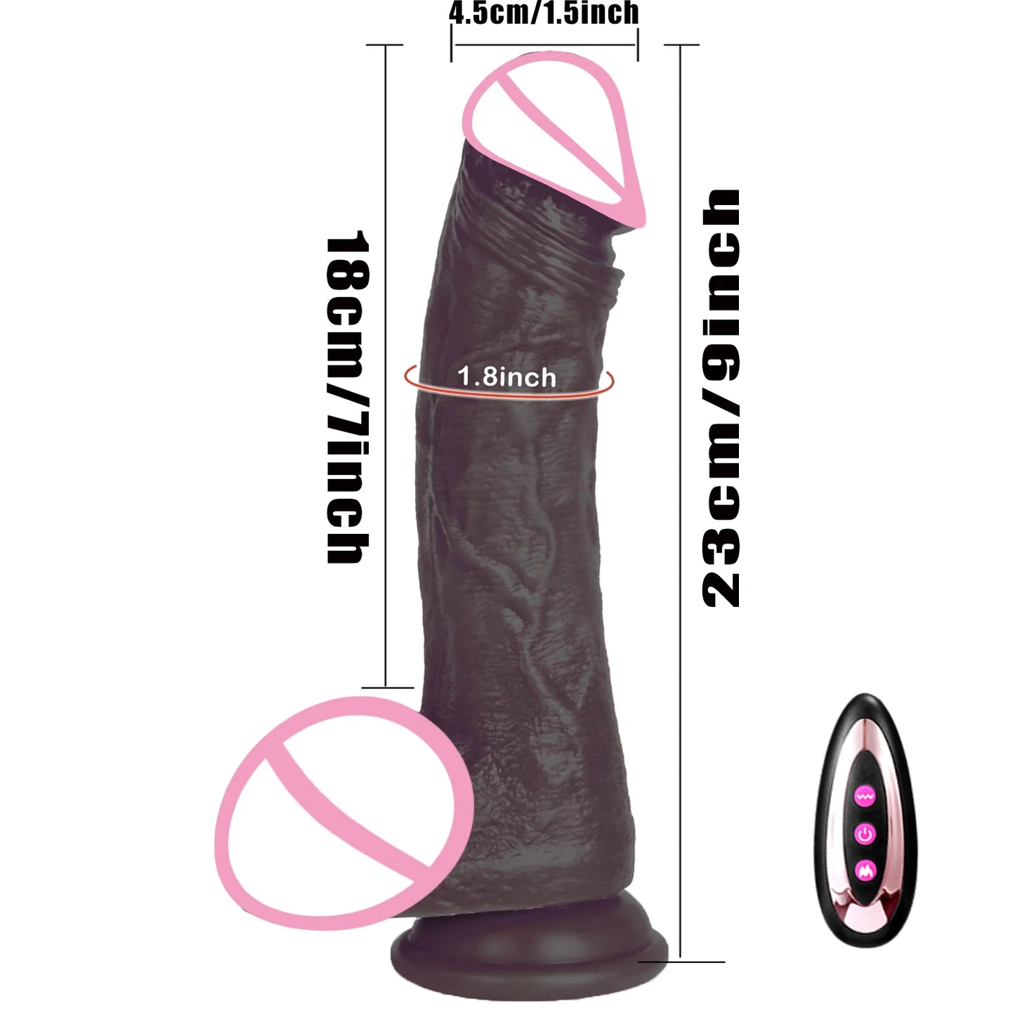 Black Realistic Heating Dildo with Telescopic Vibration