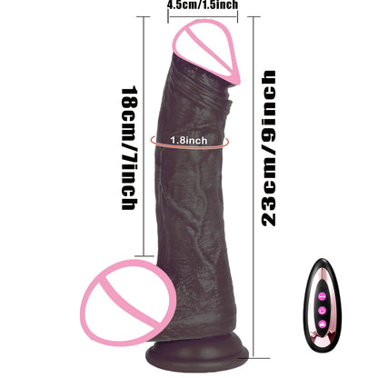 Black Realistic Heating Dildo with Telescopic Vibration
