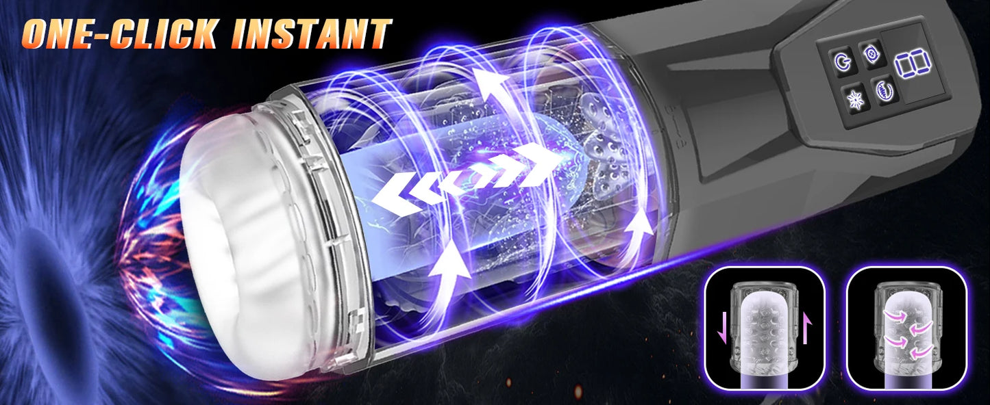 LCD Automatic Male Masturbator with 7 Vibrating Rotating Thrusting & Licking Modes
