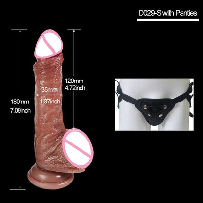Realistic Sliding Foreskin Dildo with Testicles for Women & Strapon Play