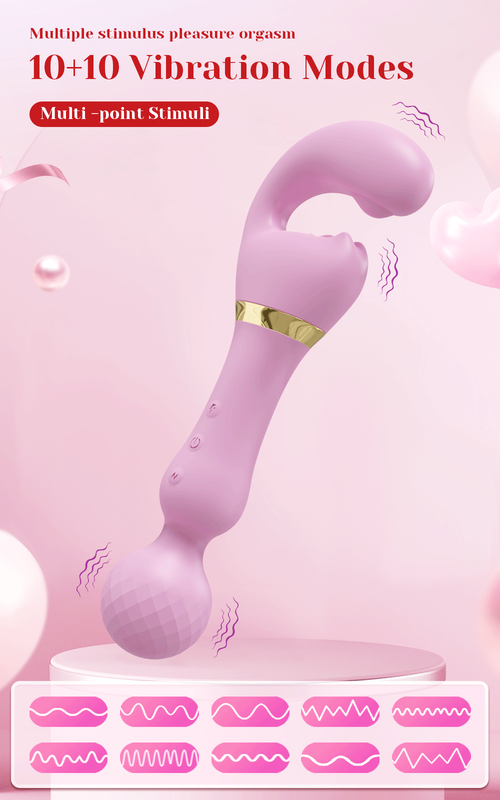 3-in-1 Wand for G-Spot Clitoral & Nipple Stimulation