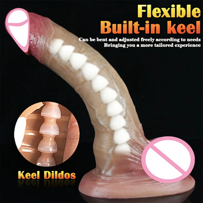 Realistic Sliding Foreskin Dildo - Lifelike Penis with Testicles