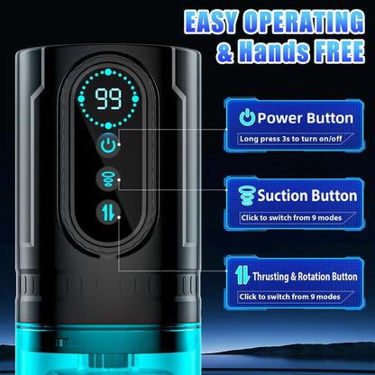 Telescopic Sucking Masturbator for Men with LCD Display & Rotating Blowjob