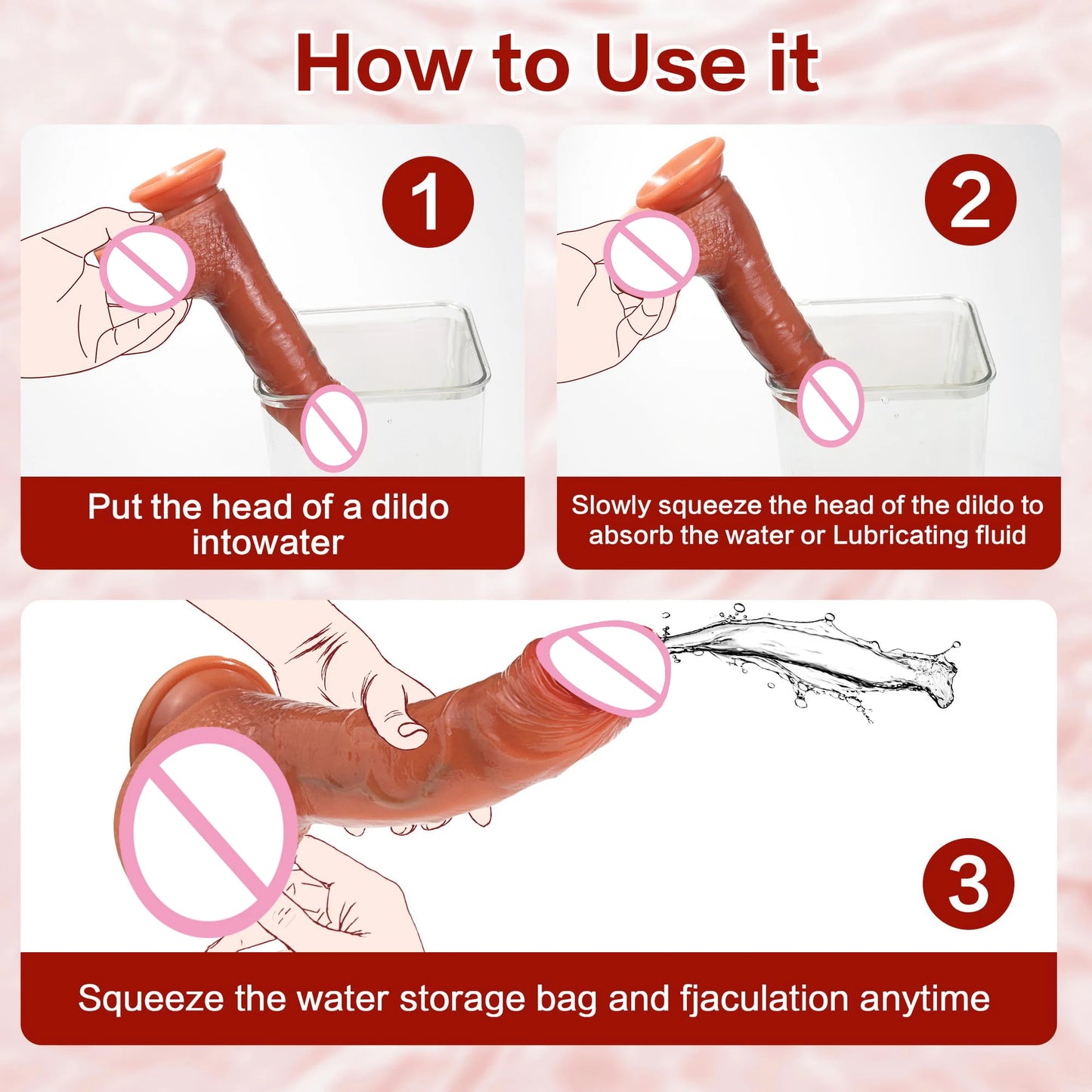 Squirting Silicone Dildo with Balls - Soft Anal Plug Toy for Women