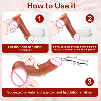 Squirting Silicone Dildo with Balls - Soft Anal Plug Toy for Women