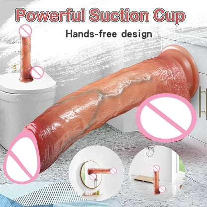 Realistic Sliding Foreskin Dildo with Testicles for Women & Strapon Play